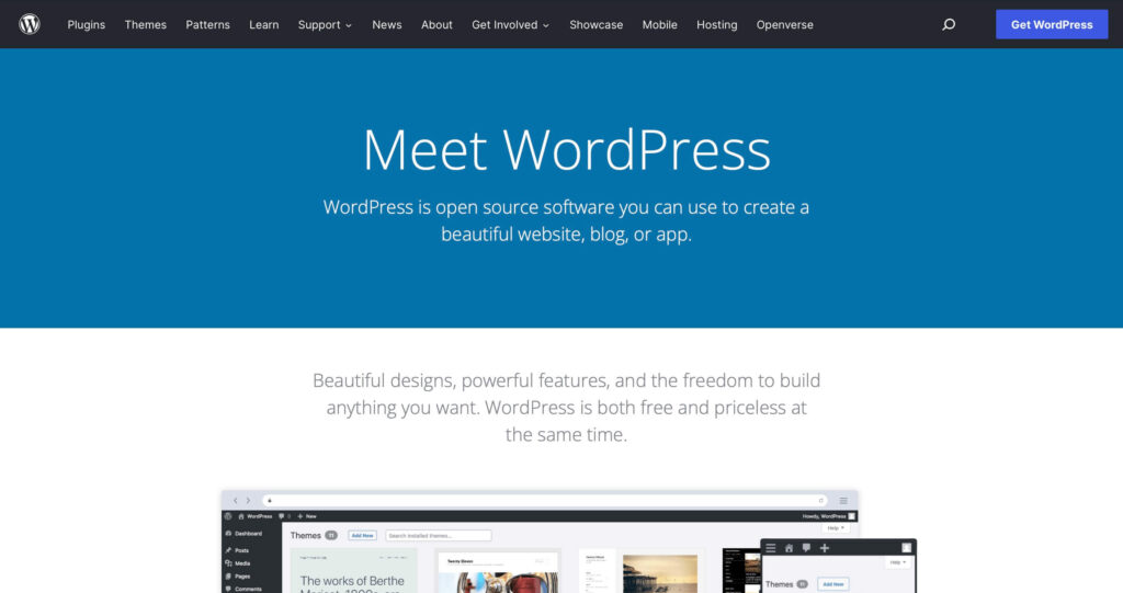 WordPress homepage