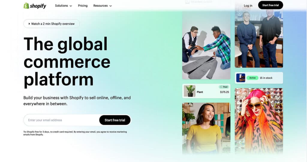 shopify homepage